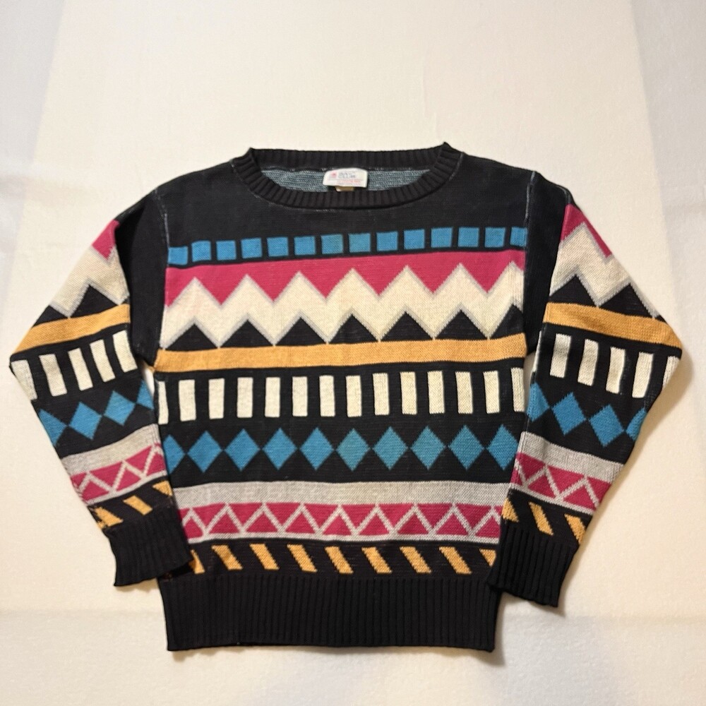 Vintage VTG Bay Club By Catalina Striped Fair Isle Wool Colorful Sweater